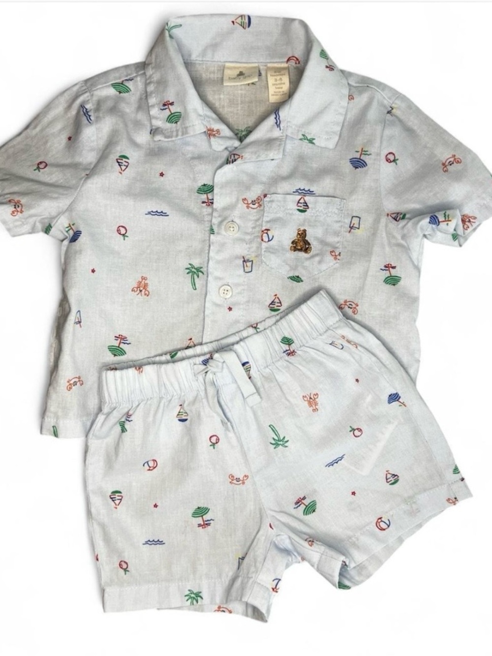 GAP Light Blue Beach Linen-blend Set 3-6 months
